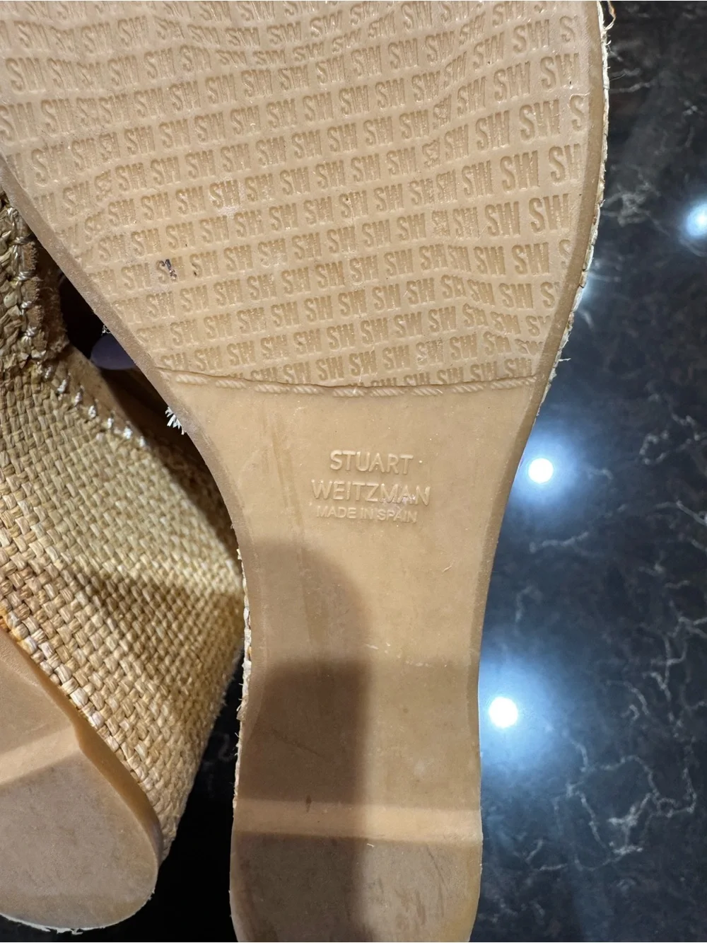 Stuart Weitzman Suede Espadrille Wedge Slides in Tan